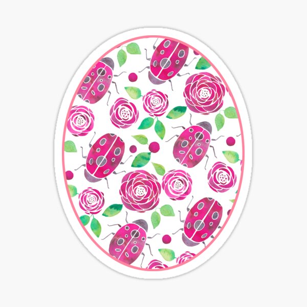 Ladybugs and Roses Watercolor Sticker