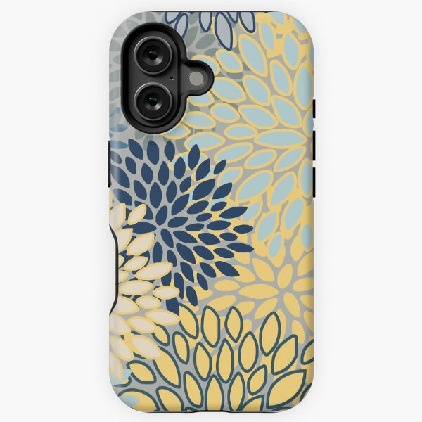 Floral Print, Yellow, Gray, Blue, Teal iPhone Tough Case