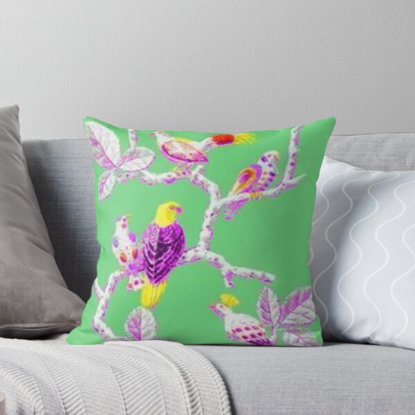 Item preview, Apple green and pink birds of paradise Chinoiserie designed and sold by coolkatia.