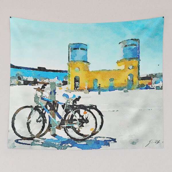 Item preview, Bicycles with old and new railway stations designed and sold by Giuseppe Cocco.