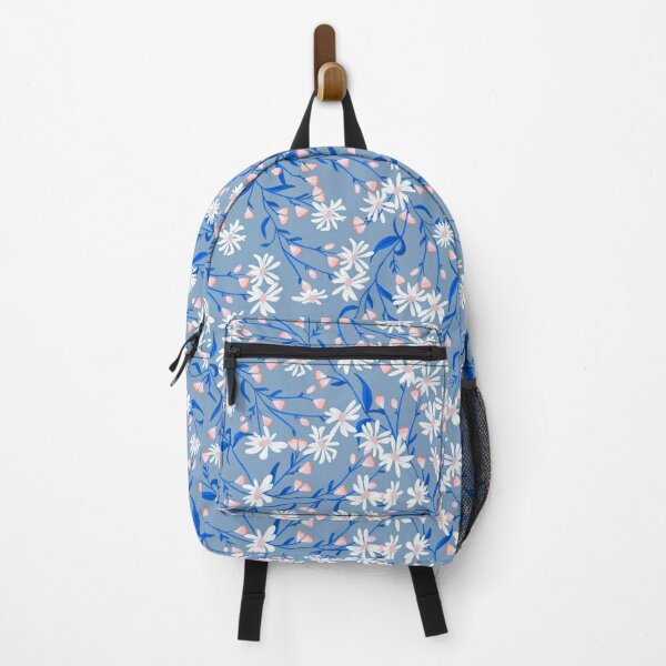 Custom Name Blue Daisy Floral Checkered Backpack Retro 