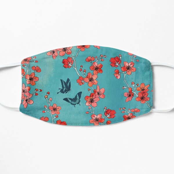 Sakura butterflies in turquoise Flat Mask