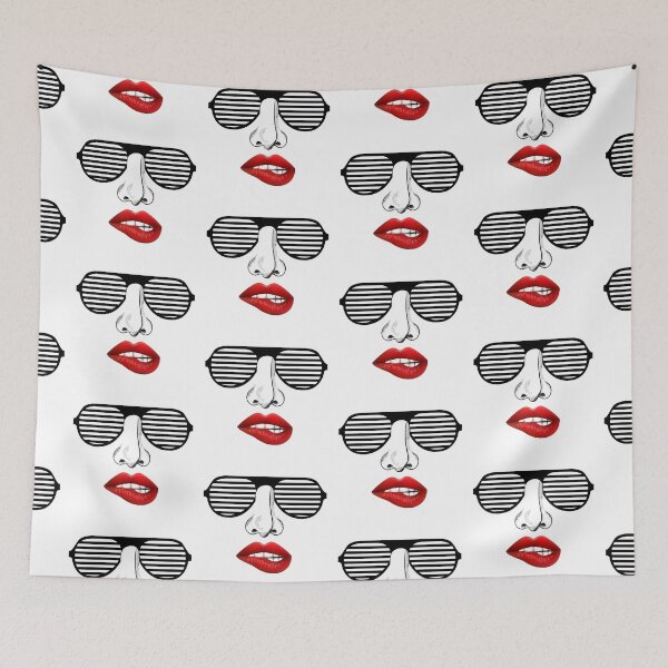 Item preview, Face with Black Stripe Sunshade Biting Red Lips designed and sold by FortuneTee.