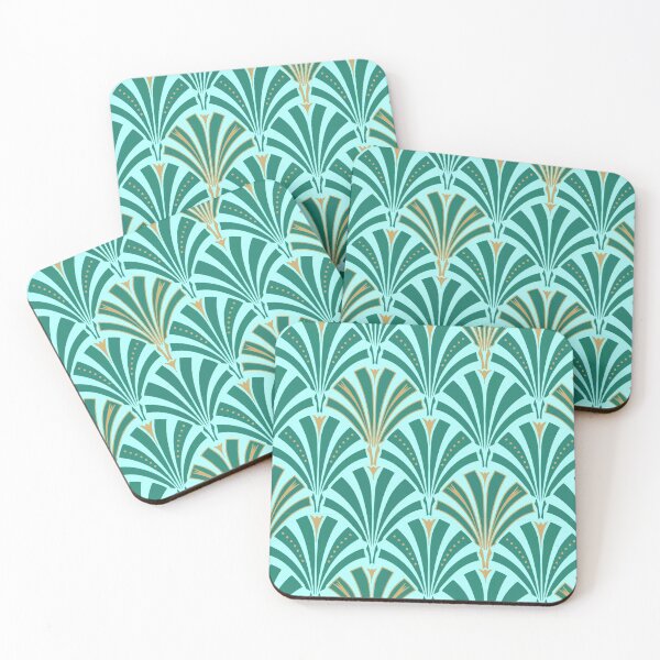 Item preview, Art Deco fan pattern, turquoise and aqua designed and sold by Marymarice.