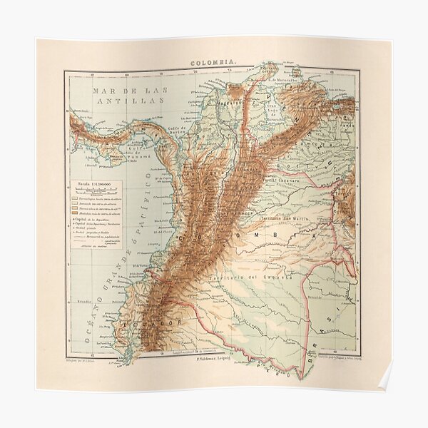 Vintage Colombia Map (1875) Poster