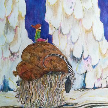 Vorschaubild zum Design Ein Kind reitet auf dem Julbock durch tiefen Schnee von Lillian Berthel