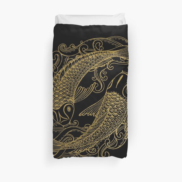 Two Golden Koi Fishes Set Duvet Cover