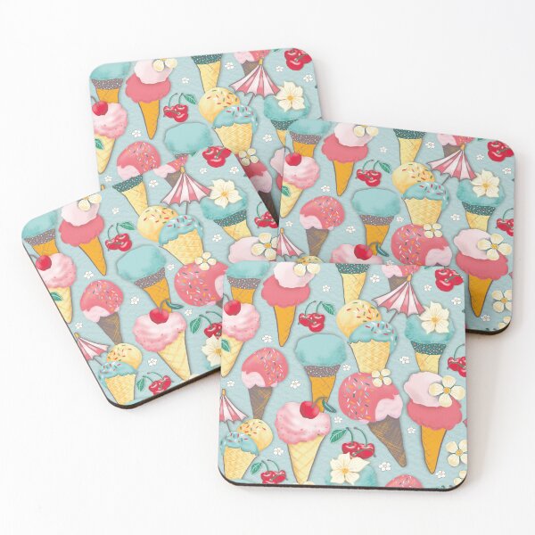 Item preview, Ice cream cones and cherries on light blue designed and sold by colorofmagic.