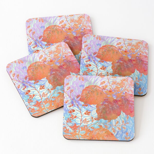 Item preview, Chinoiserie Chic Delicate Floral Stencil Design - Tangerine Orange & Sky Blue designed and sold by AndreaHelmArt.