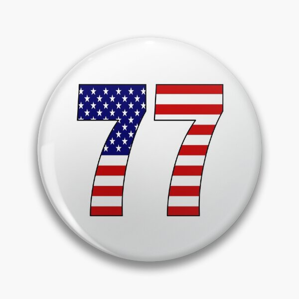 Artikelvorschau, Nummer 77 mit USA-Flagge im Hintergrund entworfen und verkauft von AllShirts21.
