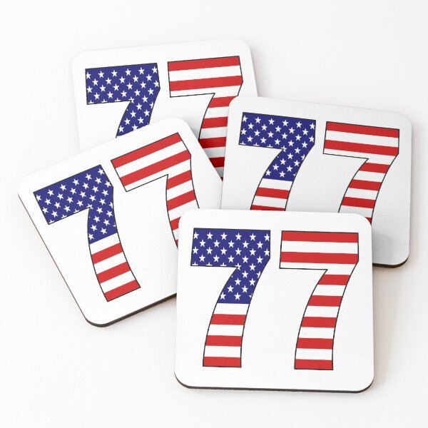 Artikelvorschau, Nummer 77 mit USA-Flagge im Hintergrund entworfen und verkauft von AllShirts21.