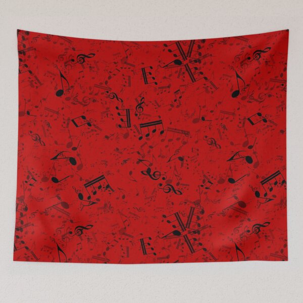 Aperçu de l'œuvre Red and Black Music Notes Pattern créée et vendue par RootSquare.