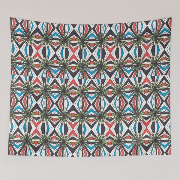 Item preview, Green and White Crystals on Geometric Red White Blue and Black Background designed and sold by ckylin.