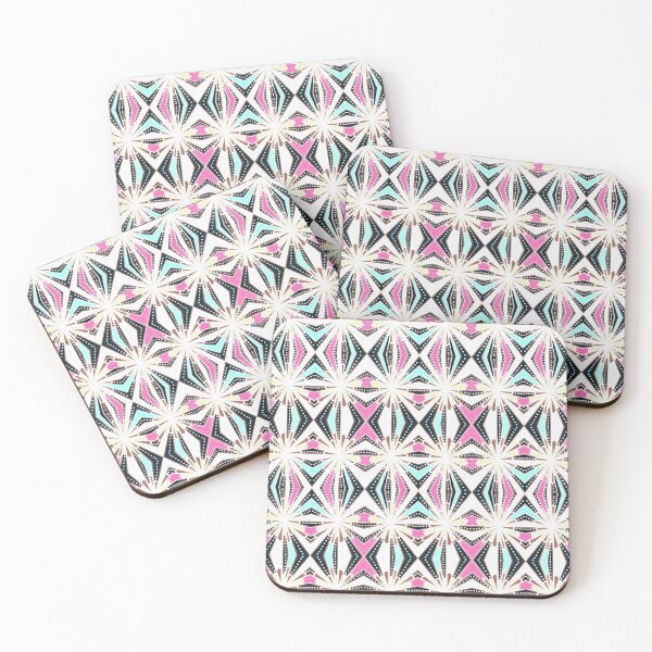 Item preview, White Crystals on Geometric Pattern - Pink White Turquoise and Black Background designed and sold by ckylin.