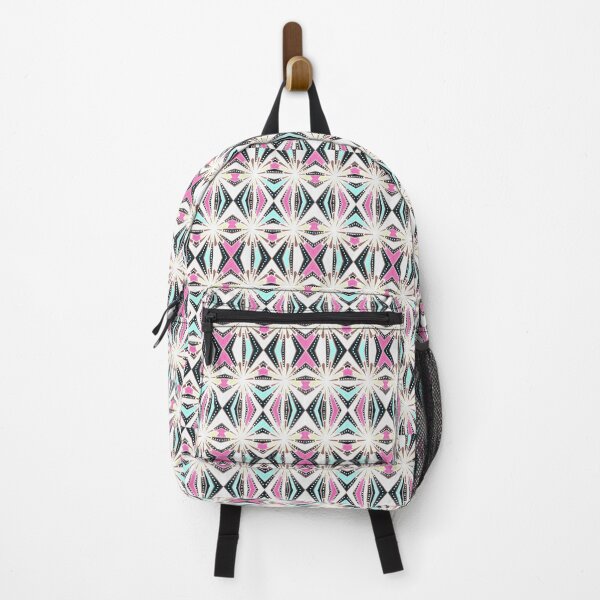 Item preview, White Crystals on Geometric Pattern - Pink White Turquoise and Black Background designed and sold by ckylin.