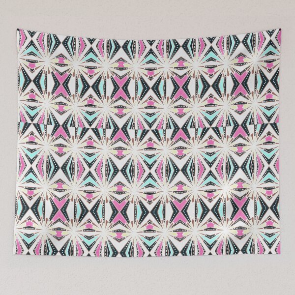 Item preview, White Crystals on Geometric Pattern - Pink White Turquoise and Black Background designed and sold by ckylin.