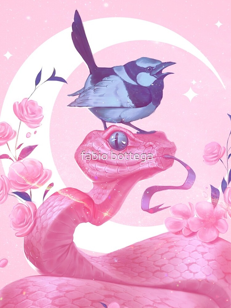 Pink Snake and Bird by fabiobottega