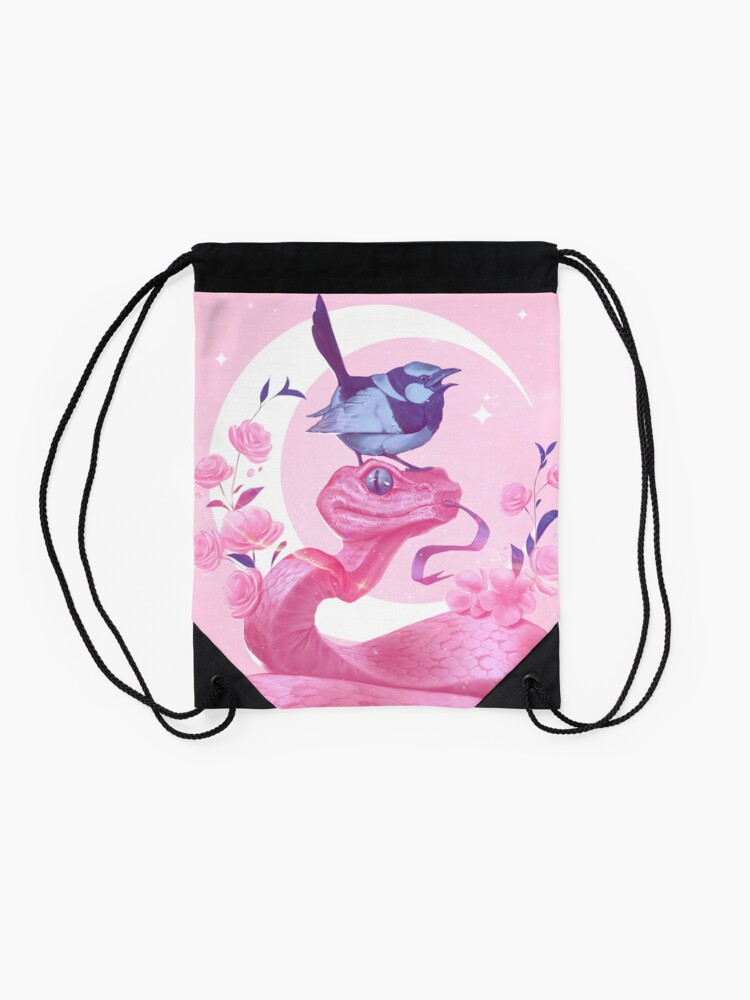 Alternate view of Pink Snake and Bird Drawstring Bag