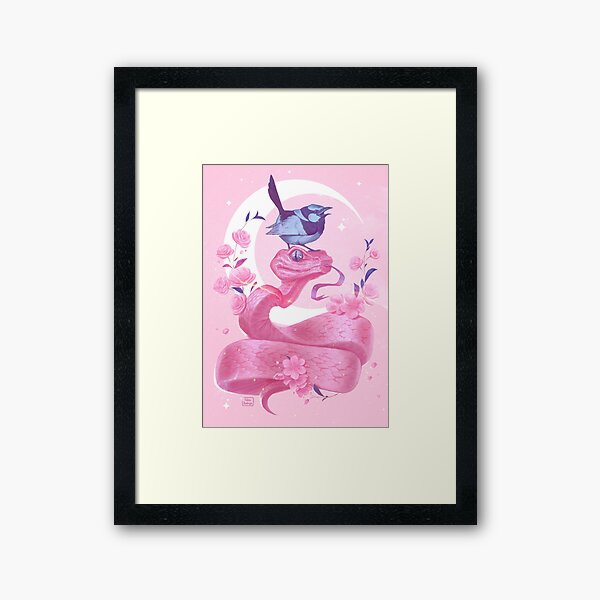 Pink Snake and Bird Framed Art Print