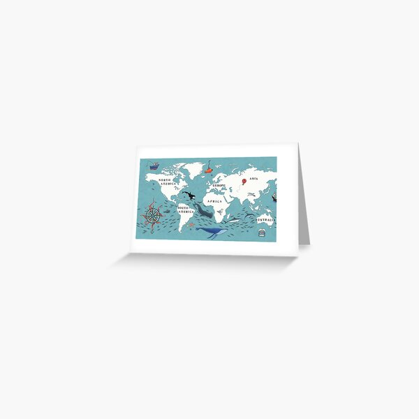 Illustrated Map of the World Greeting Card