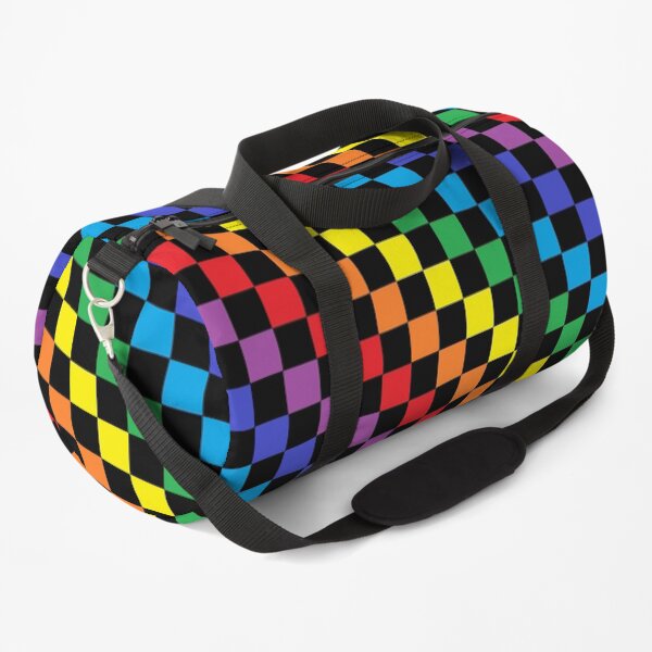 Checkered Rainbow Black Duffle Bag