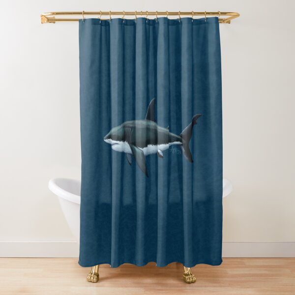 Carcharodon carcharias by Amber Marine, great white shark illustration, art © 2015 Shower Curtain