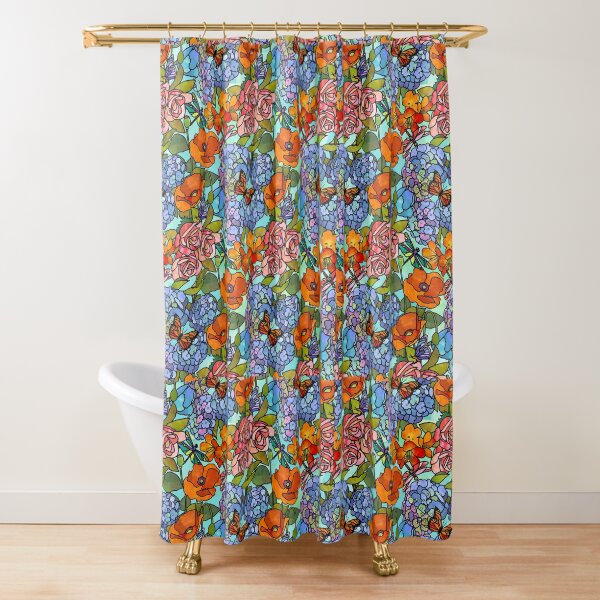 Stained Glass Floral Collage Shower Curtain