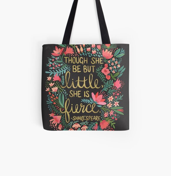 Little & Fierce on Charcoal All Over Print Tote Bag