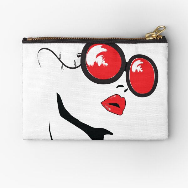 beauty woman red red lipstick and red glasses Zipper Pouch