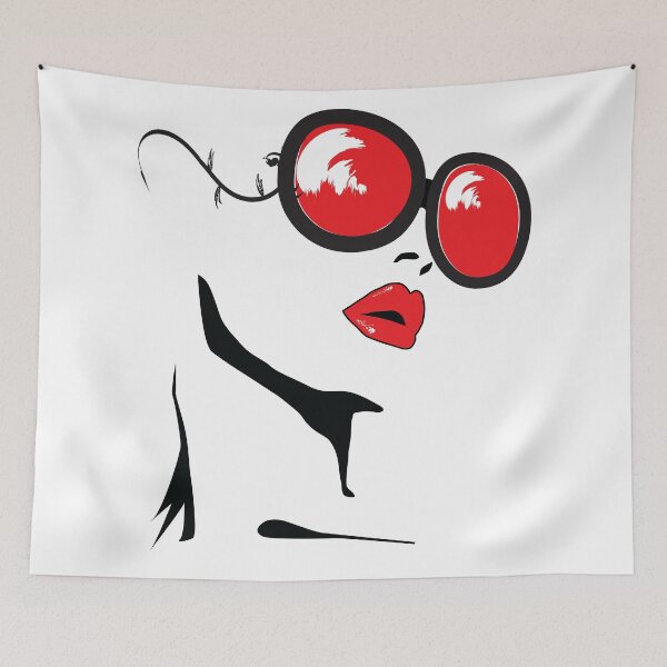 Item preview, beauty woman red red lipstick and red glasses designed and sold by medoart.