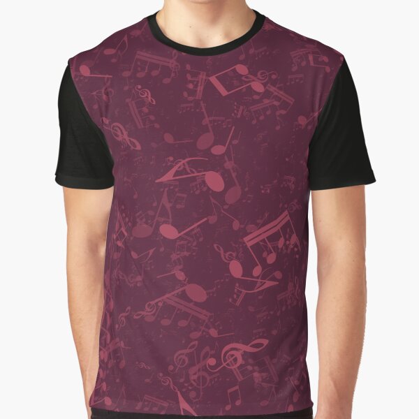 Burgundy Wine Colored Music Notes Pattern Graphic T-Shirt