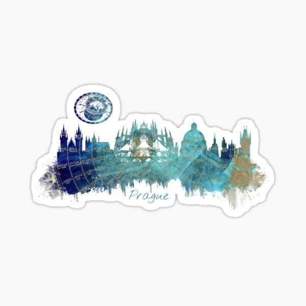 Prague skyline city blue Sticker