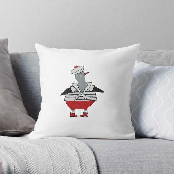 Mouette humoristique en costume de matelot Coussin