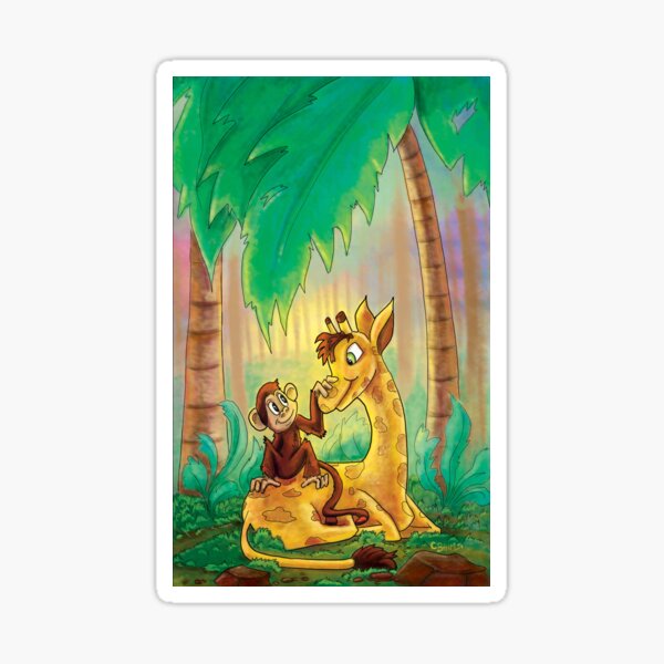 Giraffe and Monkey Best Friends Sticker