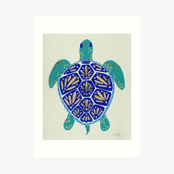 Sea Turtle – Navy & Gold Art Print