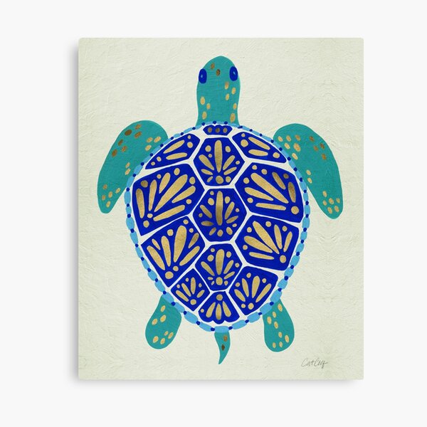 Sea Turtle – Navy & Gold Canvas Print