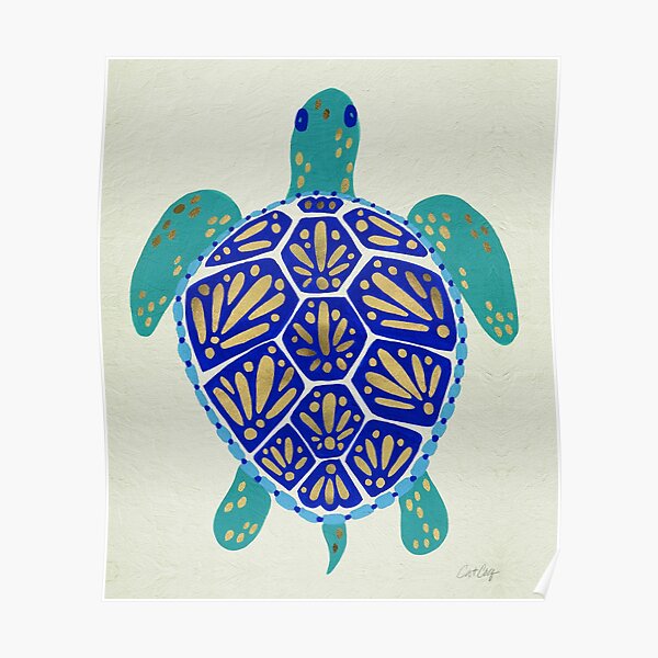 Sea Turtle – Navy & Gold Poster