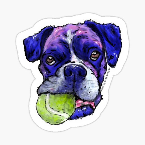 Boxer Dog with Tennis Ball Sticker