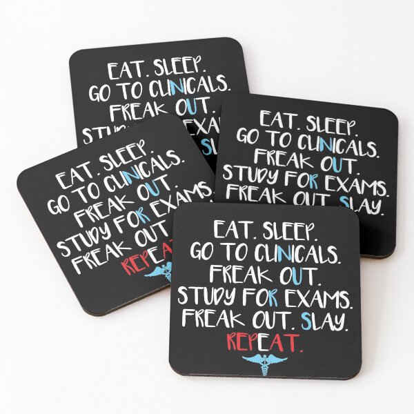 Item preview, funny nursing student memes Eat Sleep Go To Clinicals With white text  typography blue nurse symbol illustration designed and sold by Mouatassem Zoui.