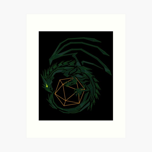 Green Line Dragon  Art Print