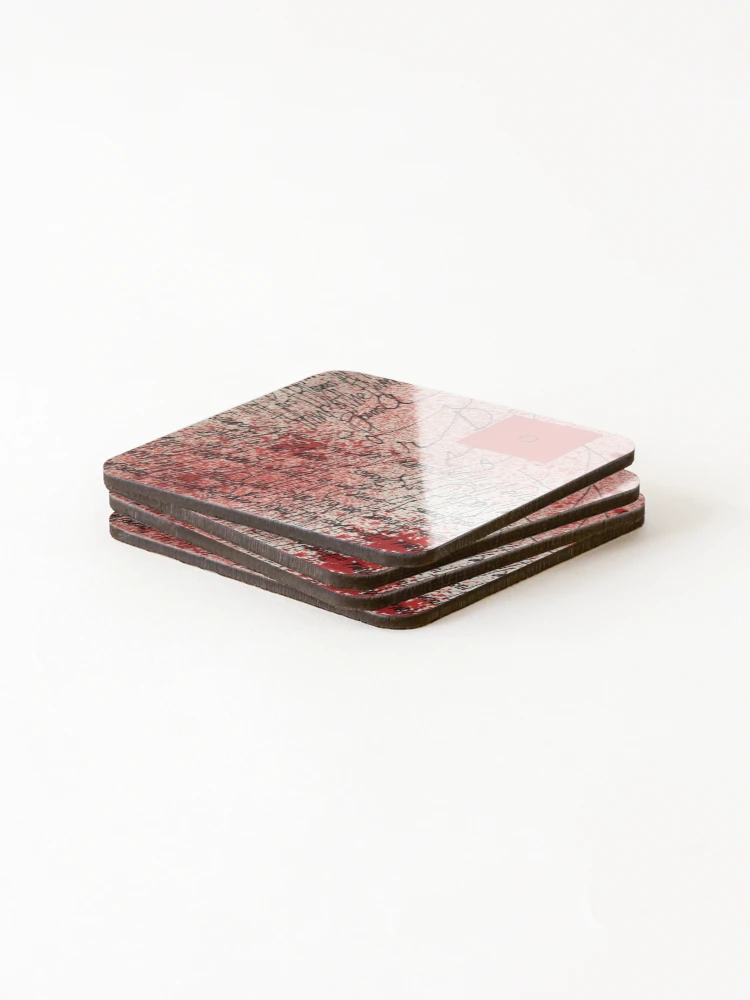 Thumbnail 4 of 5, Coasters (Set of 4), Red Splatter Text Pattern Design designed and sold by NancyMerkle.