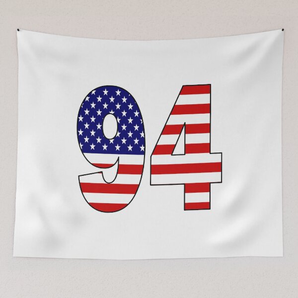 Artikelvorschau, Nummer 94 mit USA-Flagge im Hintergrund entworfen und verkauft von AllShirts21.