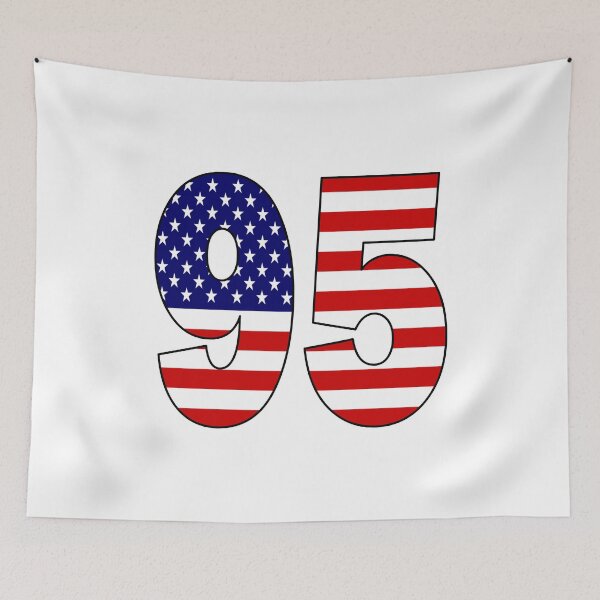 Artikelvorschau, Nummer 95 mit USA-Flagge im Hintergrund entworfen und verkauft von AllShirts21.