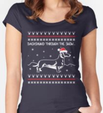 Dachshund Through The Snow, Ugly Christmas Sweater Women's Fitted Scoop T-Shirt