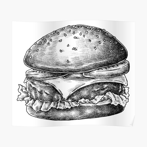 Black And White Hand Drawn Burger Poster By Basiceight Redbubble