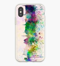 Riga skyline in watercolor background iPhone Case