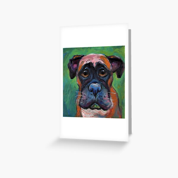 Cute Boxer dog puppy portrait painting by Svetlana Novikova Greeting Card