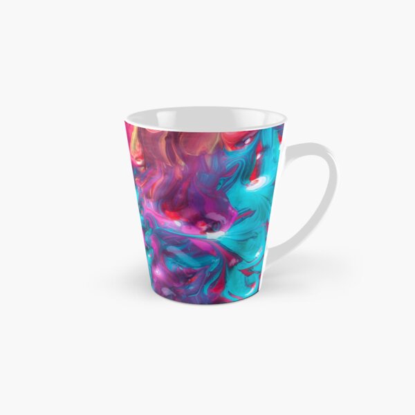 Bold Rainbow Colorful Deep BlueTurquoise Aqua Orange Yellow Ombre Waves Abstract Acrylic Painting Tall Mug
