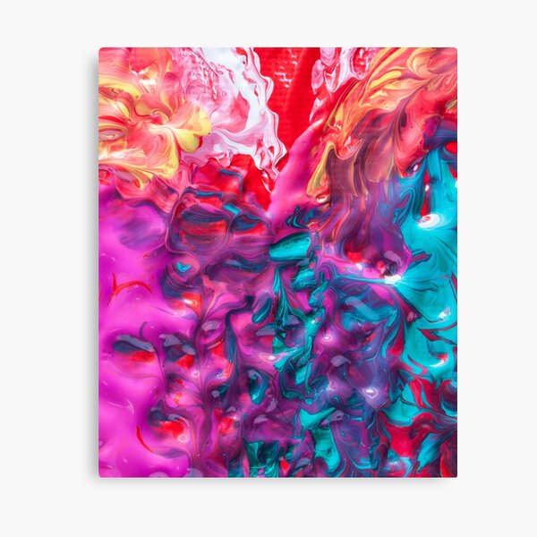 Bold Rainbow Colorful Deep BlueTurquoise Aqua Orange Yellow Ombre Waves Abstract Acrylic Painting Canvas Print