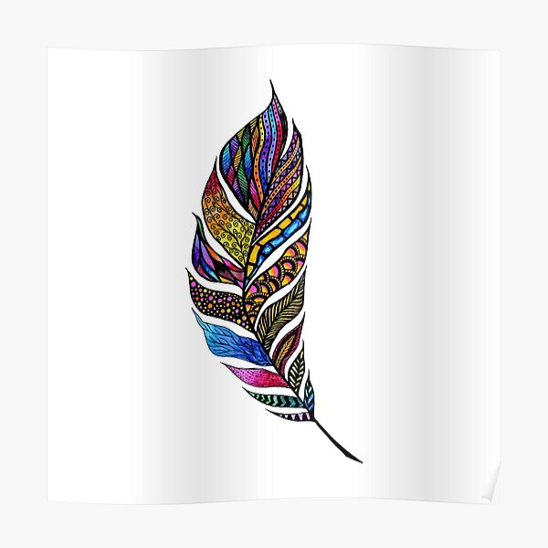 Colorful Watercolor Hand Drawn Tangle Feather Poster